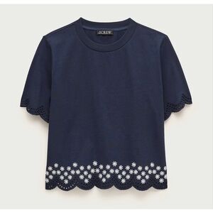 J. Crew Premium-weight relaxed scalloped T-shirt Navy NWT size Large
